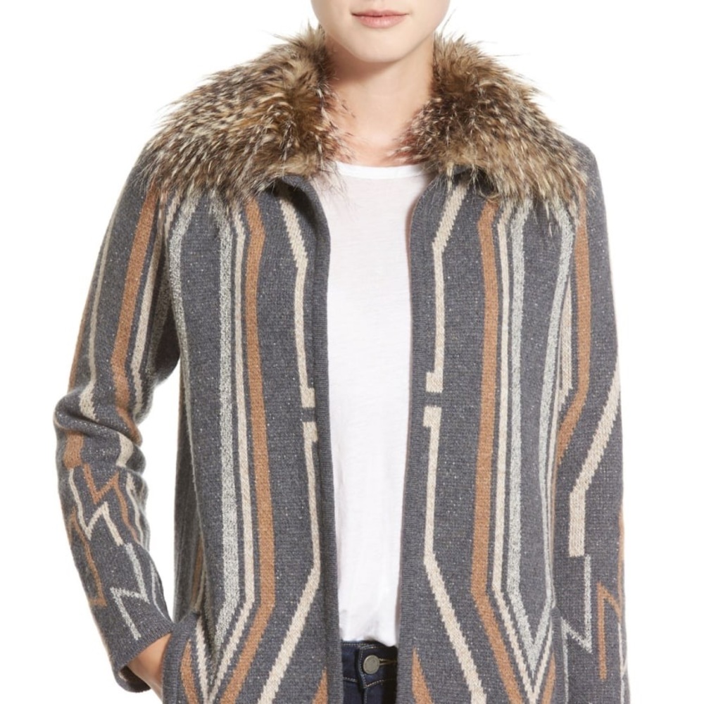 Ella Moss Elsa Sweater Jacket with Faux Fur Collar